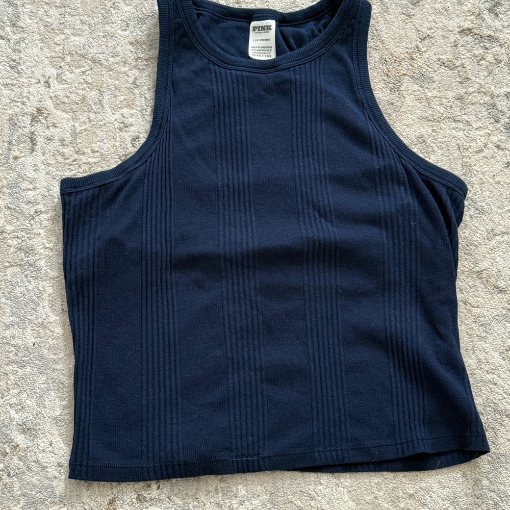 PINK Victoria's Secret Dark Blue Ribbed Tank Top